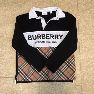 Burberry Kids Black/White Long Sleeve Polo Shirt Size 12